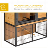PawHut Wood-Metal Rabbit Hutch with Run, Ramp & Pull-Out Tray – Elevated Outdoor Pet House, 89.5cm
