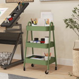HOMCOM 3-Tier Rolling Utility Cart with Mesh Trays – Kitchen Storage Trolley, Green