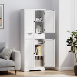 HOMCOM Tall Bathroom Cabinet with Drawer, 2 Doors and Adjustable Shelf – Slim Space-Saving Storage, White