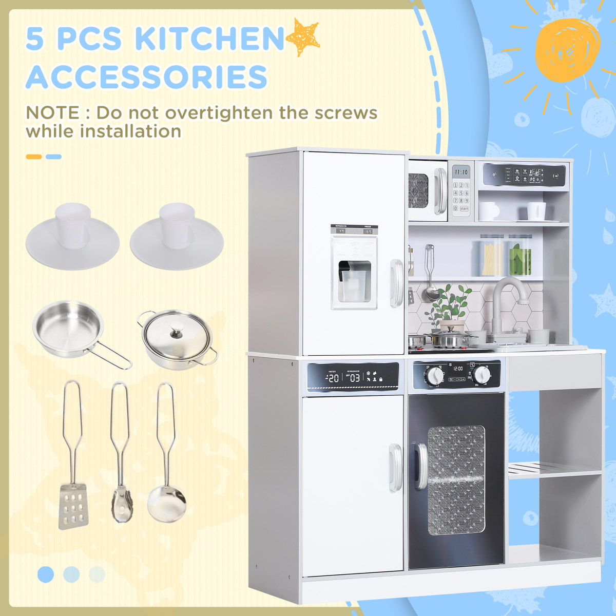 AIYAPLAY Play Kitchen with Lights, Sounds, Microwave, Fridge and Coffee Maker – Pretend Toy Kitchen, White