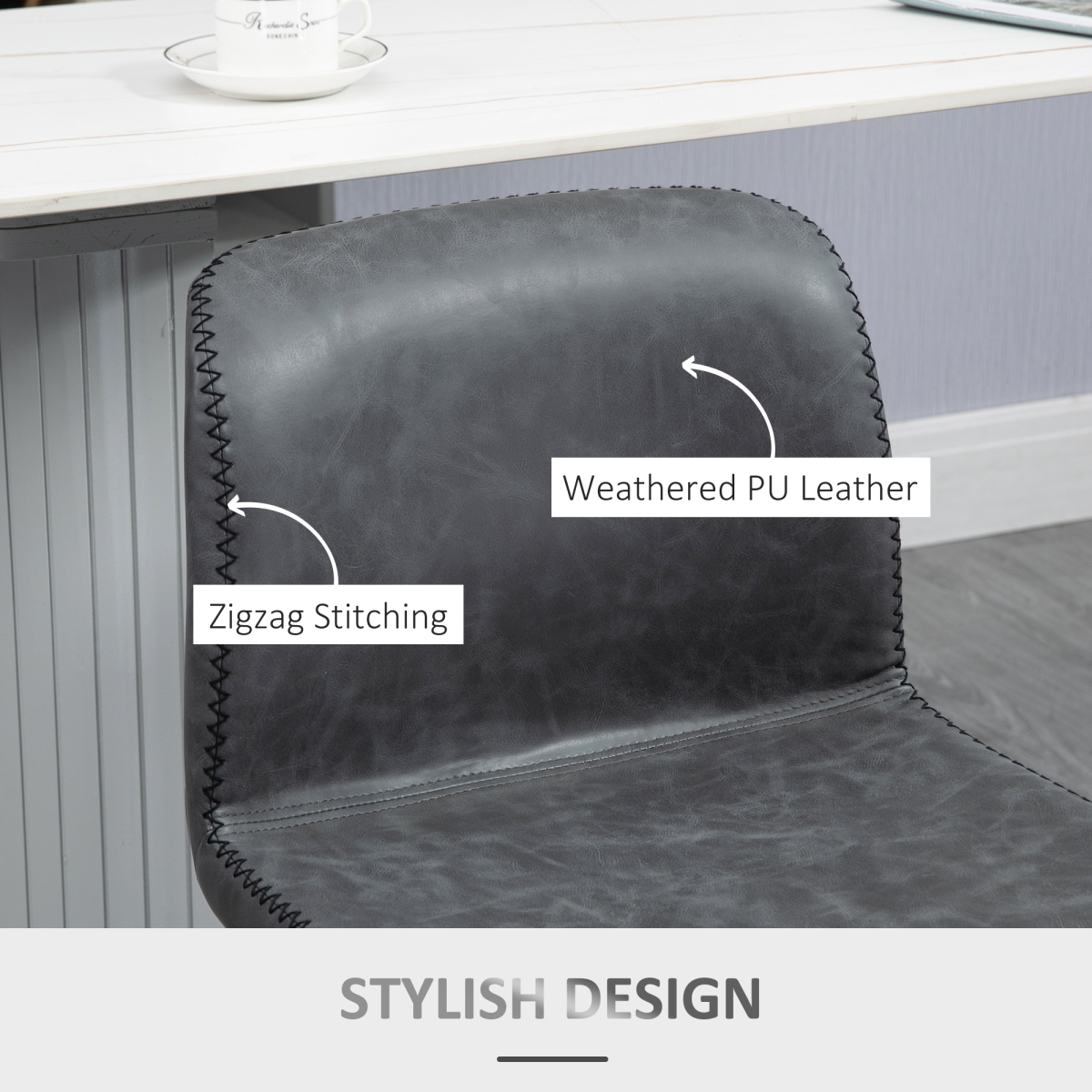 HOMCOM Retro PU Leather Bar Stools, Set of 2 with Adjustable Height, 360° Swivel Seat & Footrest