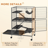 PawHut Multi-Level Small Animal Cage on Wheels with Hammock & Tray – Chinchilla, Ferret & Kitten Habitat, Grey