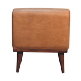 Artisan Furniture Tan Buffalo Leather Footstool with Backrest – Upholstered Seat, Solid Mango Wood Legs, Brown