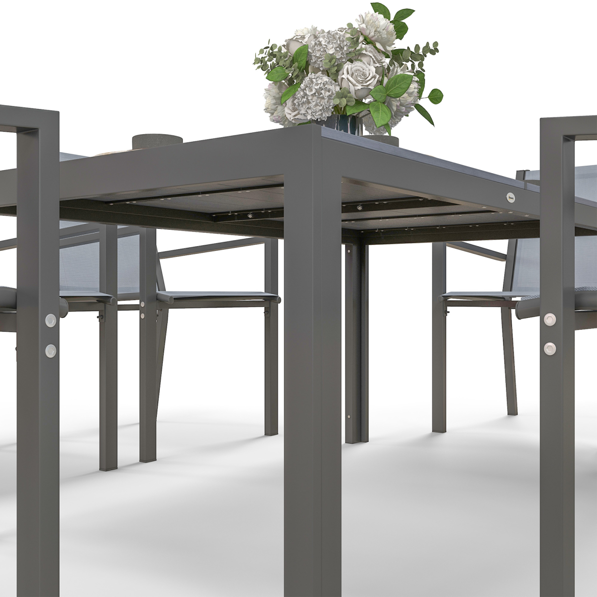 Outsunny 7-Piece Patio Dining Set with Table & 6 Stackable High-Back Armchairs – Steel Frame Garden Furniture, Grey