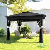 Outsunny 3x3m Pop-Up Gazebo with Solar LED Lights, Remote Control & Netting – Garden Party Shelter, Black