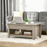 HOMCOM Lift-Top Coffee Table with Hidden Storage & Open Shelves – Sofa Dining and Laptop Table, Oak