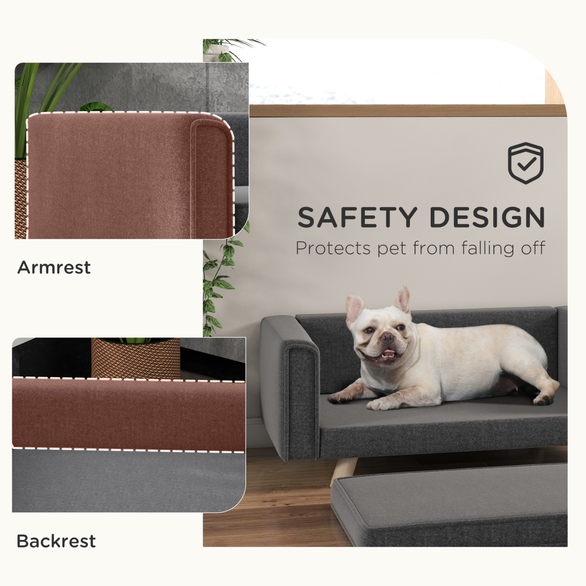 PawHut Elevated Dog Sofa Bed with Washable Cushion & Wooden Legs – Grey, Small & Medium Dogs