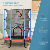 HOMCOM Kids Trampoline with Enclosure Net and Zipped Door – Bungee Design, Indoor Outdoor, Ages 3-10