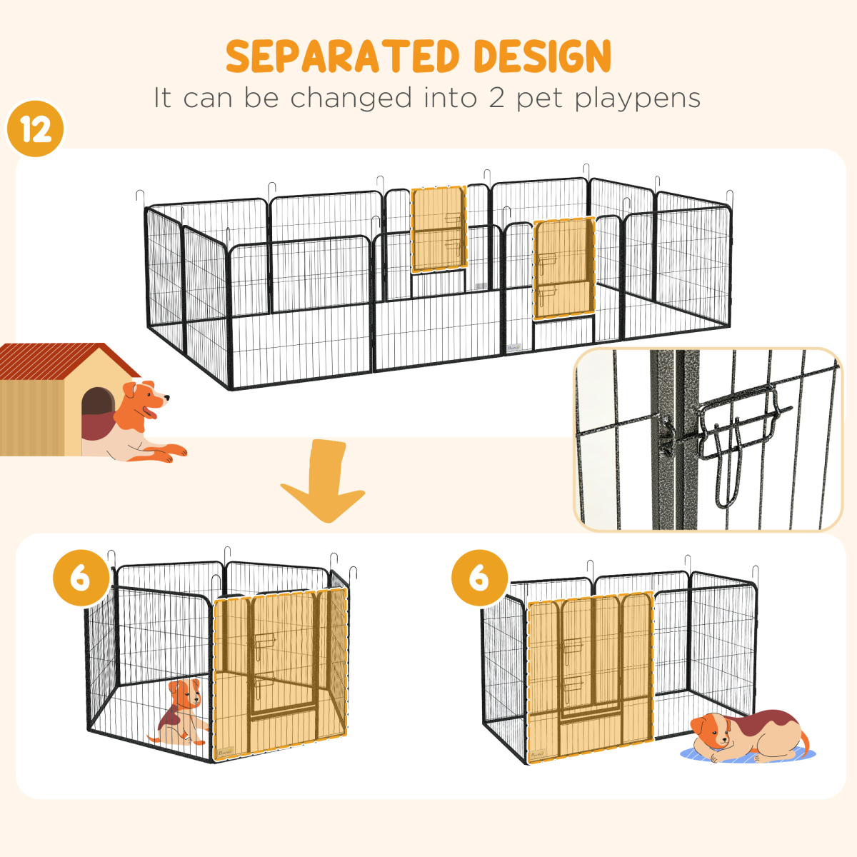 PawHut Heavy Duty Puppy Play Pen with 12 Panels and 2 Lockable Doors – Indoor Outdoor Pet Exercise Pen, Grey