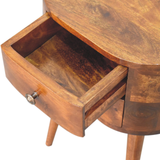 Artisan Furniture Mini Rounded Bedside Table with 2 Drawers – Solid Mango Wood, Chestnut Finish, Brown