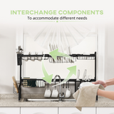 2-Tier Over the Sink Dish Drying Rack with Adjustable Width – Space-Saving Drainer with Cutlery Holders