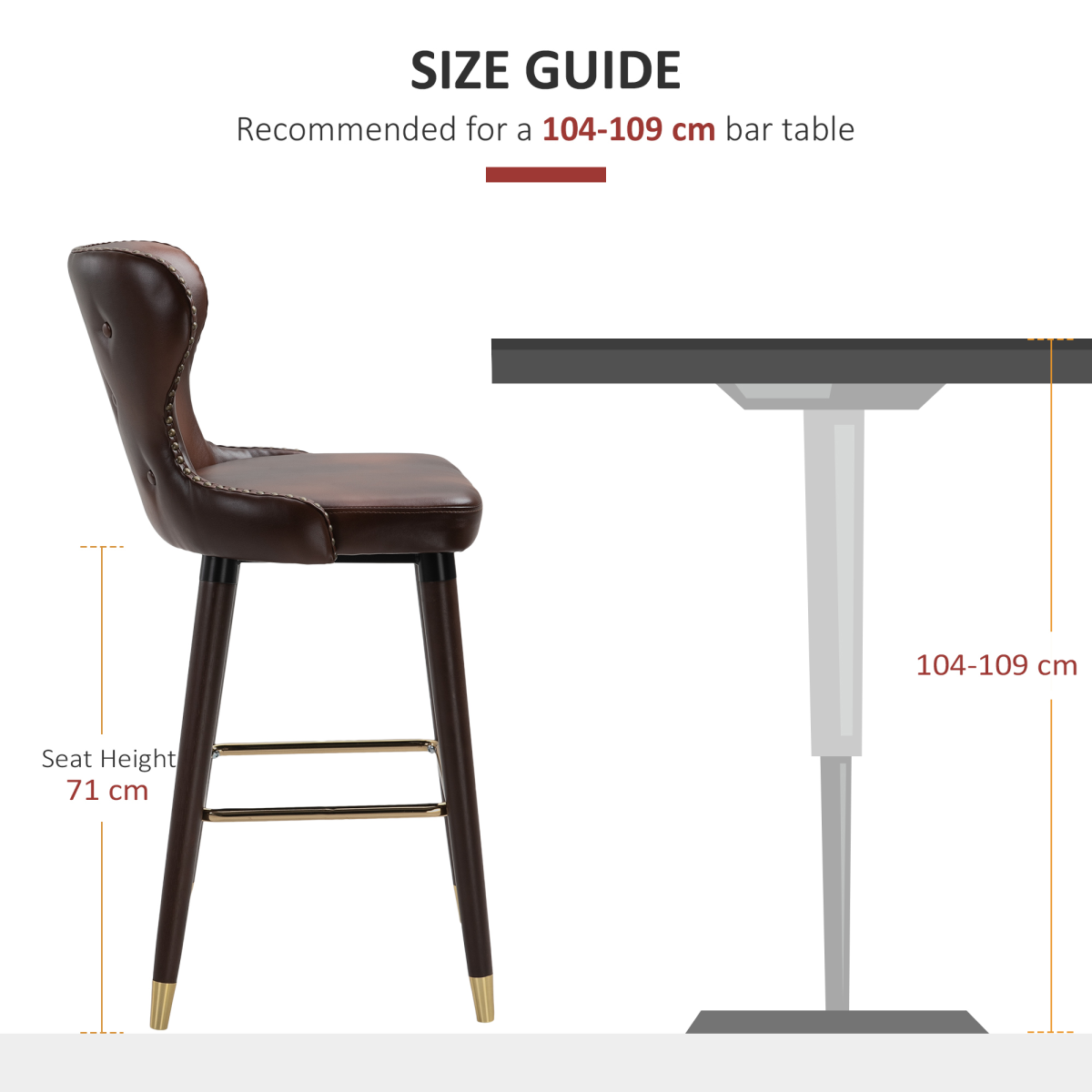 HOMCOM Luxury European Style PU Leather Bar Stools, Set of 2 with Padded Seat & Footrest – Brown