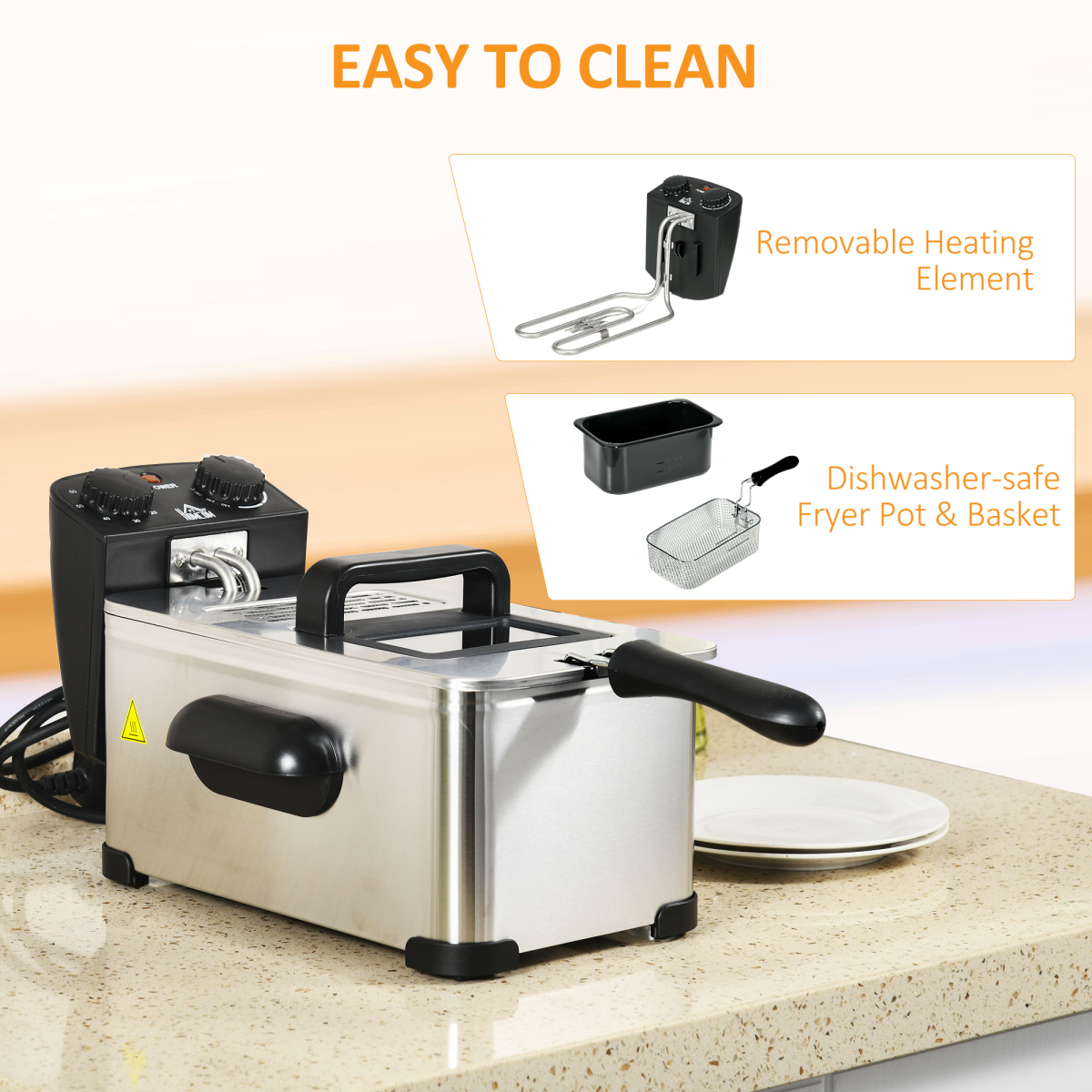 HOMCOM 3L Deep Fat Fryer with Adjustable Temperature & 60-Min Timer, Viewing Window – 2000W