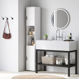 kleankin Tall Slim Bathroom Cabinet with Soft Close Doors & Open Shelves – Freestanding Storage, White