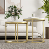 HOMCOM Marble-Effect Side Table Set with Gold Tone Steel Frames – Round & Oblong Accent Tables, White