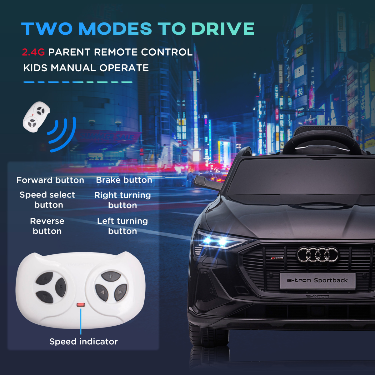 HOMCOM Audi E-tron 12V Electric Ride-On Car with Remote Control, LED Lights & Music – Kids, Black