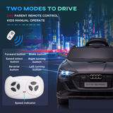 HOMCOM Audi E-tron 12V Electric Ride-On Car with Remote Control, LED Lights & Music – Kids, Black