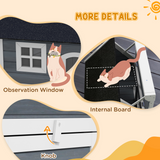 PawHut Outdoor Feral Cat House with Openable Asphalt Roof and Three Doors – Fir Wood Shelter, Grey