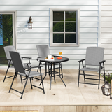 Outsunny Set of 4 Foldable Rattan Garden Chairs with Armrests and Steel Frame – Patio Seating, Grey