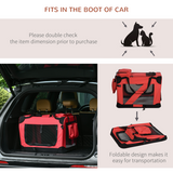 Pawhut Folding Soft Pet Carrier, 60 x 42 x 42cm – Portable Travel Bag with Fleece Bed for Small Dogs and Cats, Red