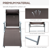 Outsunny Heavy-Duty Foldable Sun Lounger with 7-Level Recline & Pillow, Steel Frame, Texteline – Brown
