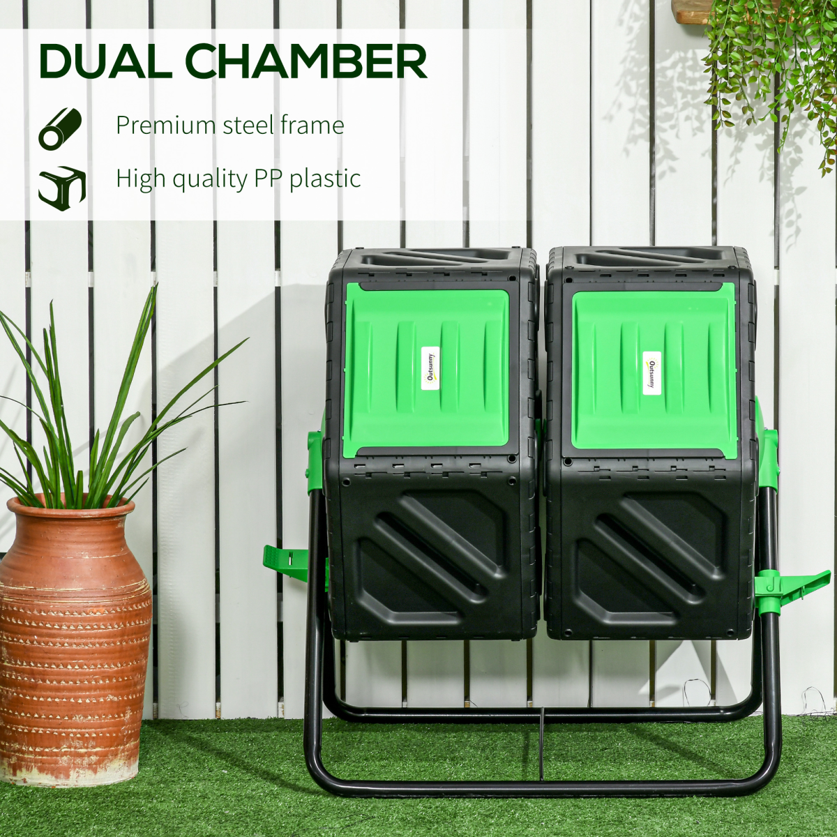 Outsunny 130L Dual Chamber Rotating Compost Bin Tumbler with Ventilation Holes – Garden Composter
