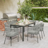 Outsunny 6-Seater PE Rattan Garden Dining Set with Acacia Wood Table & Cushions – Outdoor Furniture, Grey