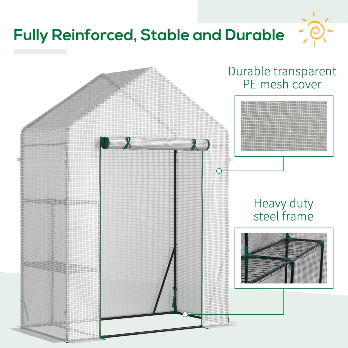 Outsunny Portable Outdoor Greenhouse with Two Wire Shelves and Zippered Door – Gardening Plant Grow House