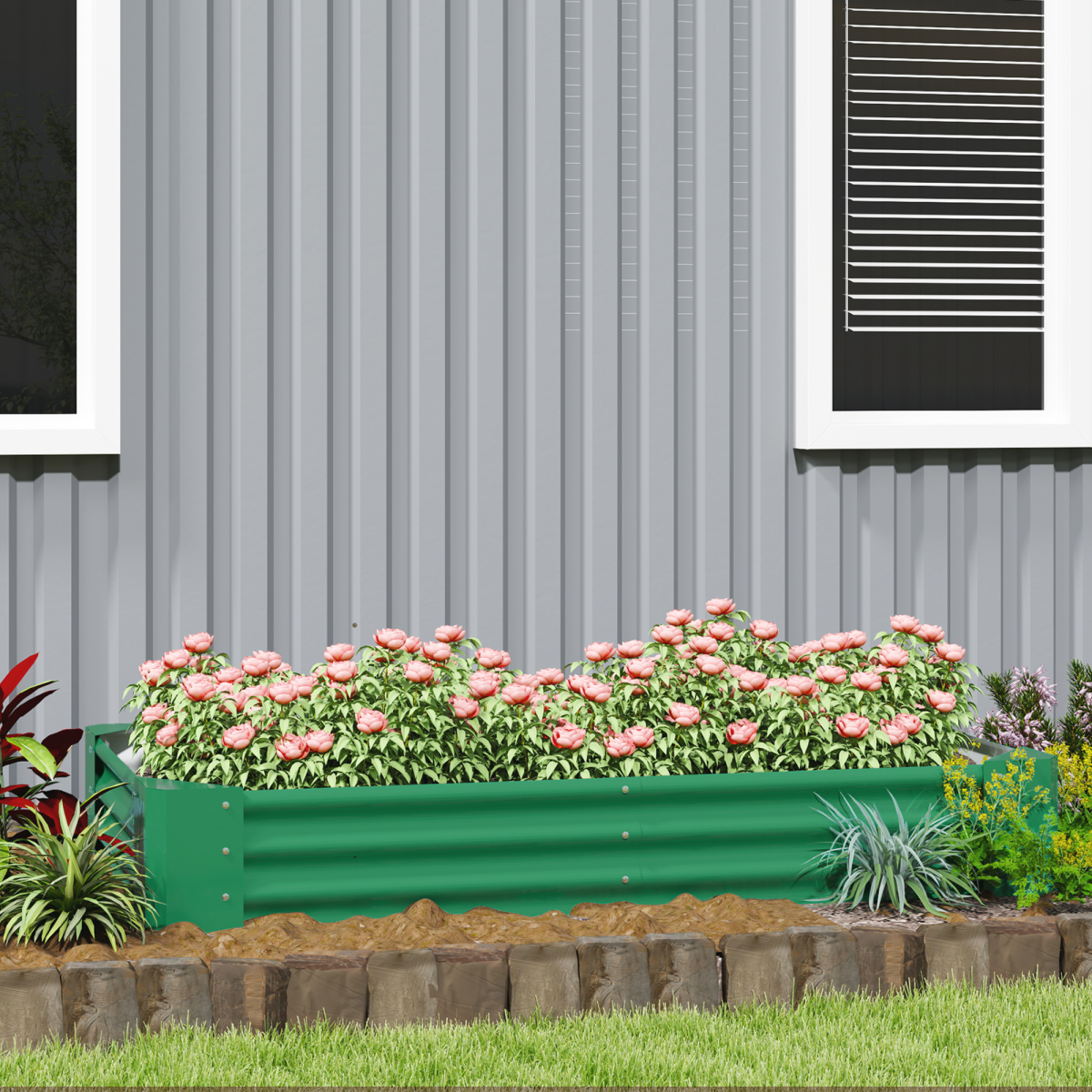 Outsunny Galvanised Steel Raised Garden Bed, 180 x 90 x 30cm – Open-Bottom Planter for Vegetables, Green