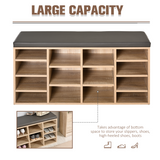 14-Compartment Shoe Rack Bench with Cushion & Adjustable Shelves – Hallway Shoe Storage Seat, Brown