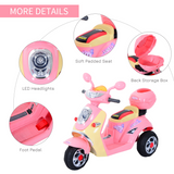 HOMCOM Electric Kids Ride-On Motorbike with Music, Headlight and Storage Box – 3-Wheel Trike, Pink