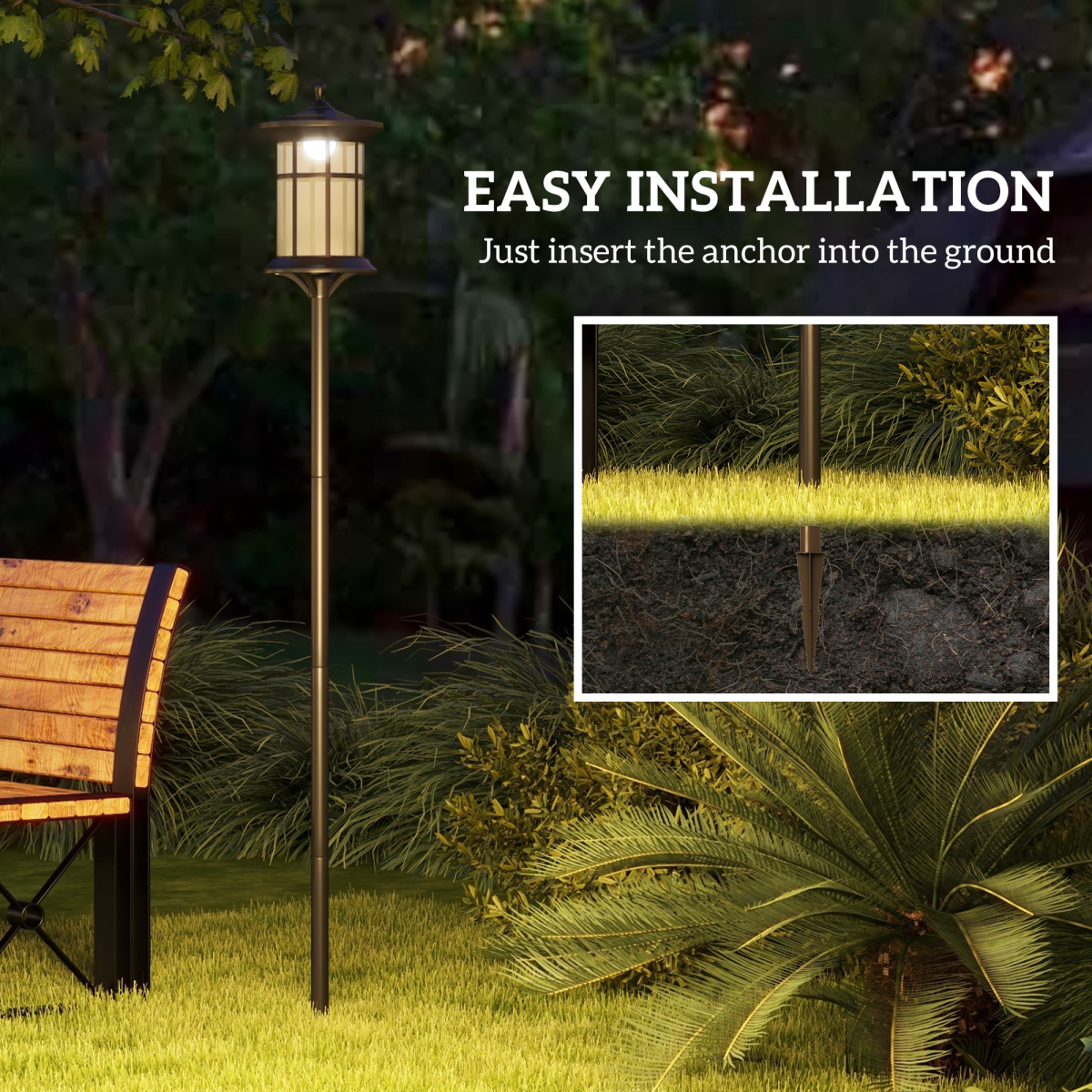 Outsunny Set of 2 Solar LED Outdoor Post Lights, IP44 Waterproof – Garden Pathway Lamps, Cool White, Black
