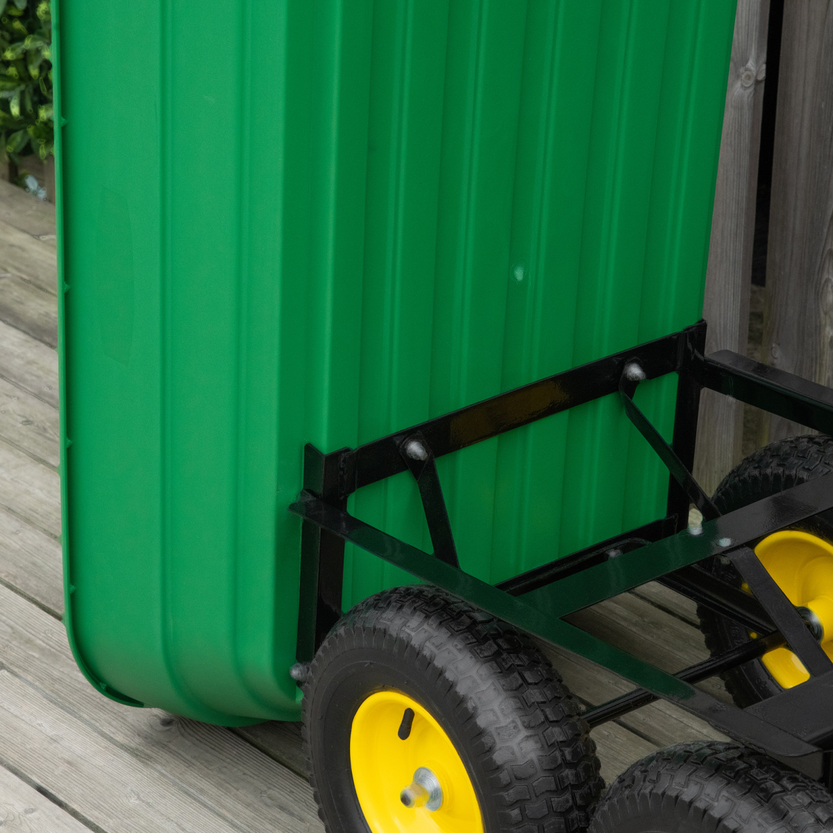 Outsunny 125L Heavy Duty 4-Wheel Garden Cart with Tipping Mechanism – Steel Trolley Wheelbarrow, Green