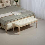 HOMCOM Upholstered End of Bed Bench, Button-Tufted Linen-Touch Ottoman, Cream White