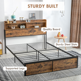 HOMCOM 5ft King Size Bed Frame with Storage Headboard – Under Bed Storage, Steel Frame