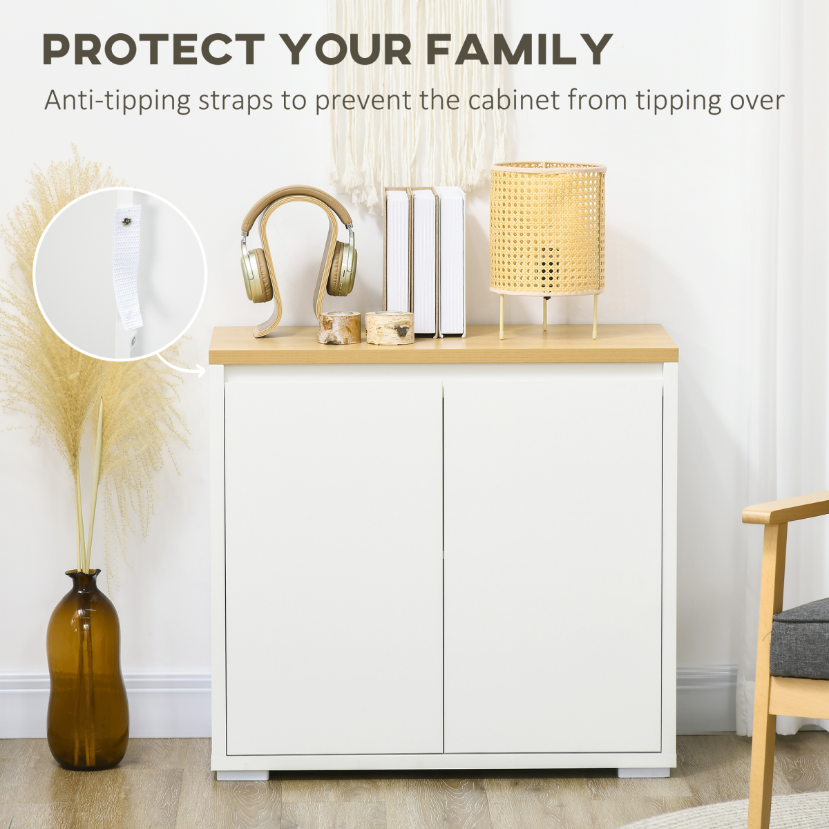 HOMCOM Double Door Sideboard Cabinet with Adjustable Shelf – Living & Dining Room Storage