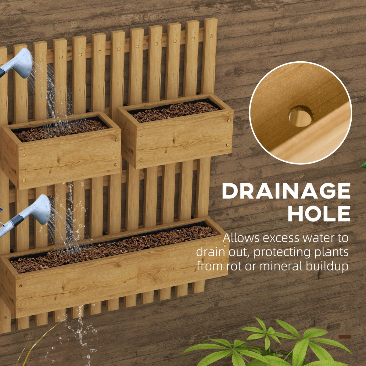 Outsunny Wall-Mounted Wooden Planters with Trellis – Raised Garden Beds for Climbing Plants, Carbonised
