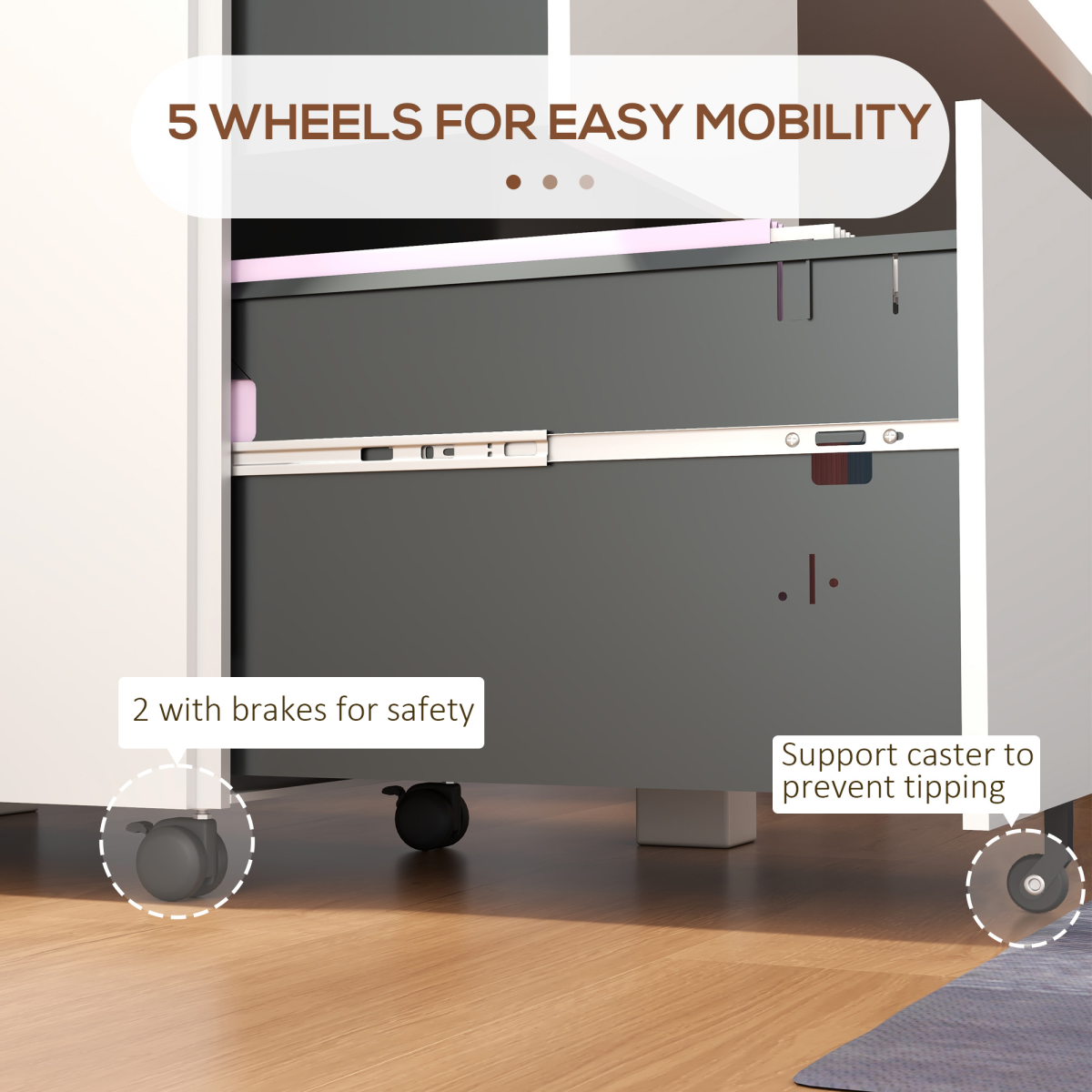 Vinsetto 2-Drawer Steel Filing Cabinet with Lock, Hanging Bars and Wheels – Letter, A4 and Legal