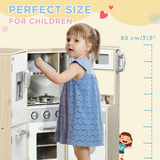 HOMCOM Corner Kids Kitchen with Sound & Light, Phone, Microwave, Oven & Range Hood – Wooden Role Play Set