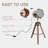 HOMCOM Industrial Tripod Lamp – Wood & Bronze