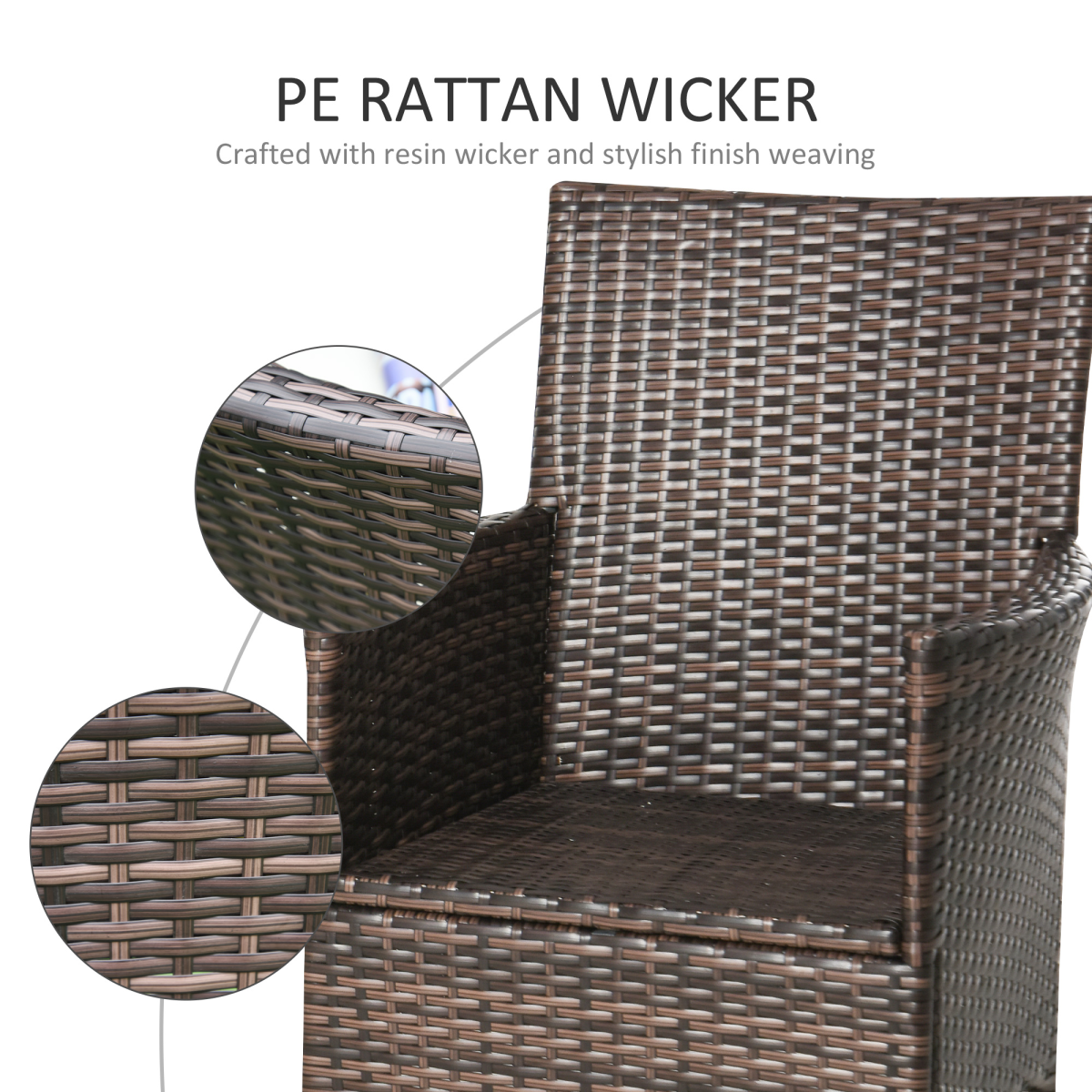 Outsunny Set of 4 PE Rattan Garden Armchairs with 5cm Padded Cushions – Outdoor Patio Seating, Mixed Brown