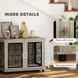 PawHut Dog Crate Furniture, 37 Inch End Table for Large Dogs with Cushion – Lockable Door, Grey Wood Effect