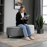 HOMCOM Semi-Circle Tufted Storage Ottoman Bench – Upholstered Footrest with Lift-Up Lid for Living Room
