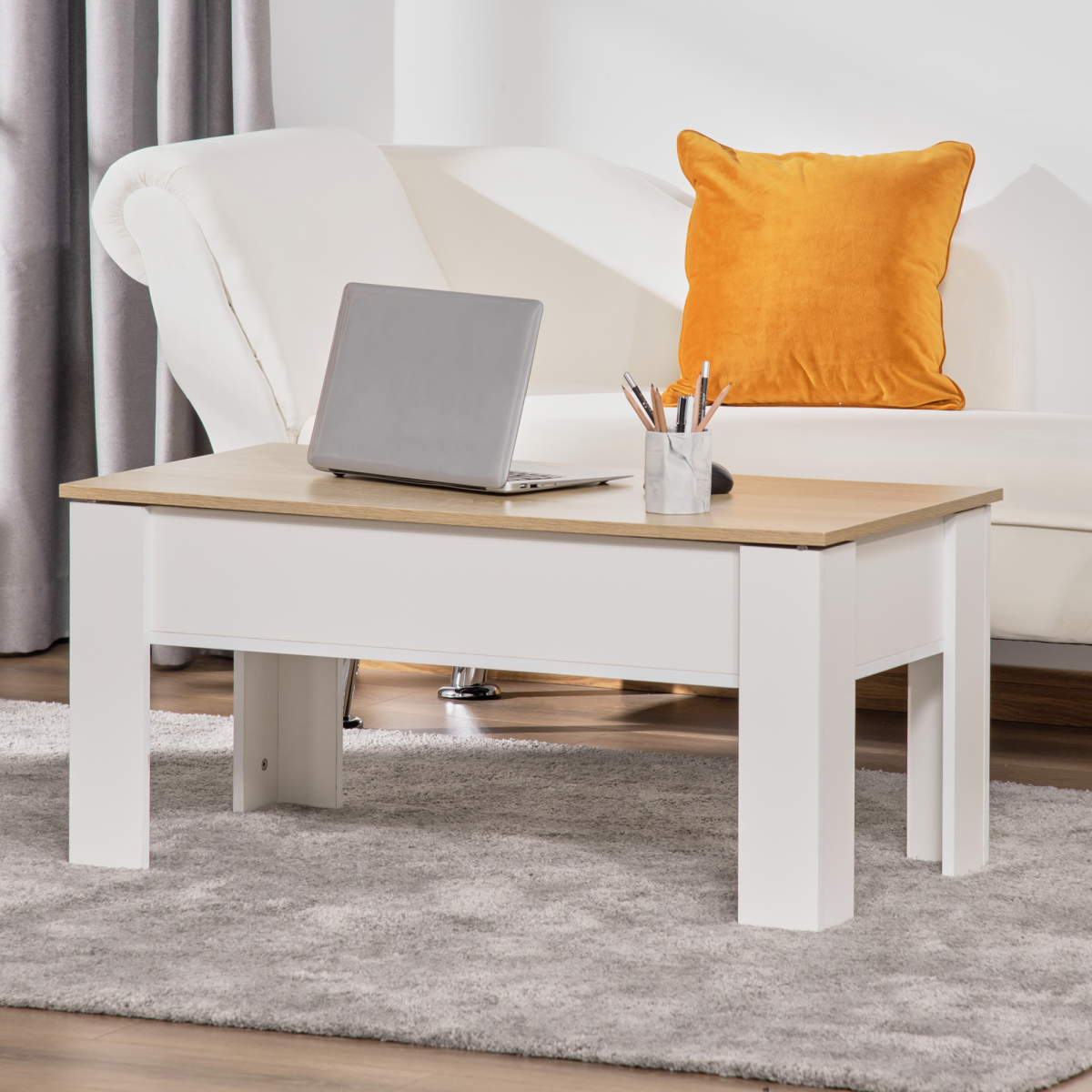 HOMCOM Lift-Top Coffee Table with Hidden Storage Compartment – Laptop and Sofa Dining Table