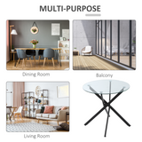 HOMCOM Round Clear Glass Side Table with Crossed Black Metal Legs – Modern Living Room and Bedroom Table
