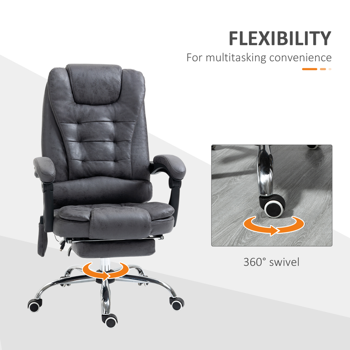 Vinsetto Heated Massage Office Chair with 6 Vibration Points – Reclining Chair with Footrest, Dark Grey