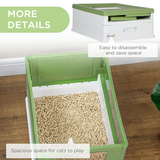 PawHut Hooded Cat Litter Box with Scoop and Tray – Enclosed Pet Toilet with Front and Top Entry, Lime Green