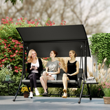 Outsunny 3-Seater Garden Swing Chair with Adjustable Canopy & Glass Coffee Tables – Steel Frame, Dark Grey