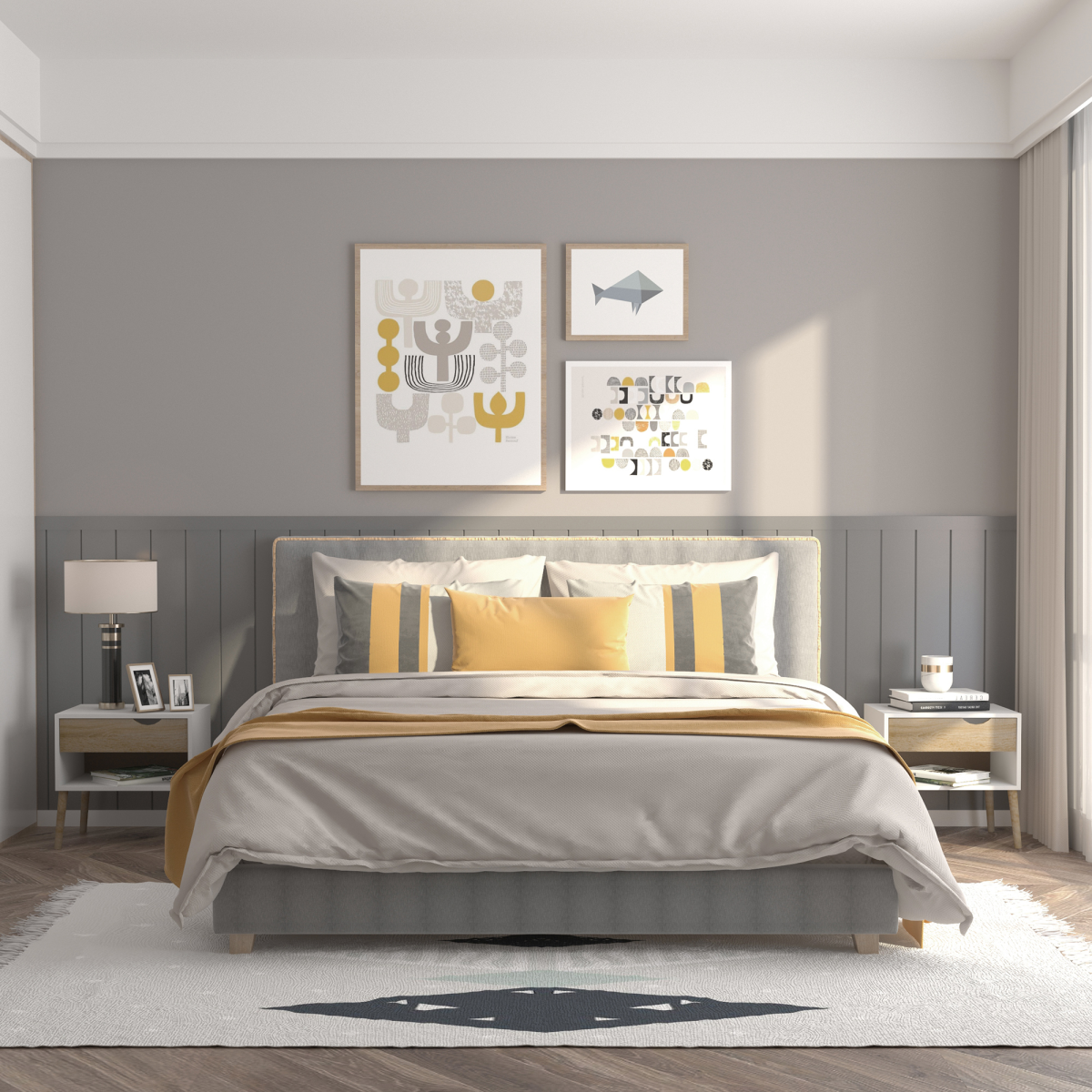 HOMCOM Bedside Table with Drawer and Open Shelf – Modern Nightstand and Side Table with Solid Wood Legs