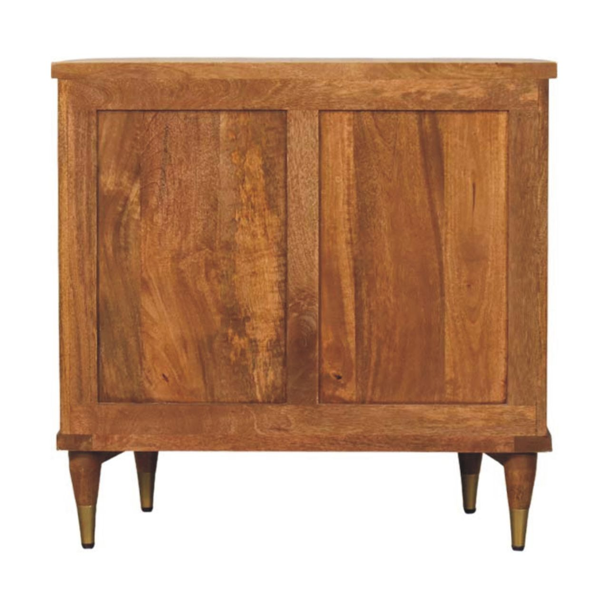 Artisan Furniture Emerson Ribbed Chest of 3 Drawers – Solid Mango Wood with Brass Handles, Amber Oak Brown